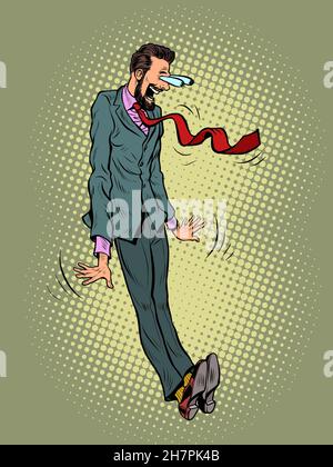 a scared, shocked face, eyes on the forehead The characteristic emotional pose of a businessman man Stock Vector