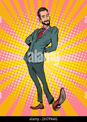 Charismatic smug handsome The characteristic emotional pose of a businessman man Stock Vector