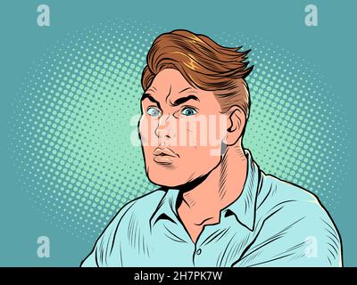 serious concerned man, portrait face head. Emotional difficulties and problems Stock Vector