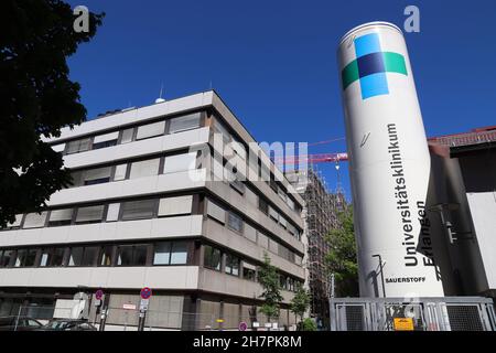 ERLANGEN, GERMANY - MAY 6, 2018: External liquid oxygen supply tank at Erlangen University Hospital (Universitatsklinikum Erlangen) in Germany. It is Stock Photo