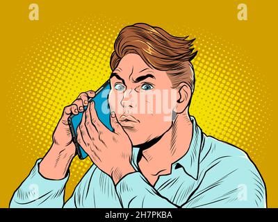 an alarmed man is talking on the phone Stock Vector