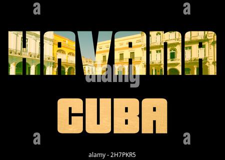 Havana, Cuba - city name word text photo silhouette. Stock Photo