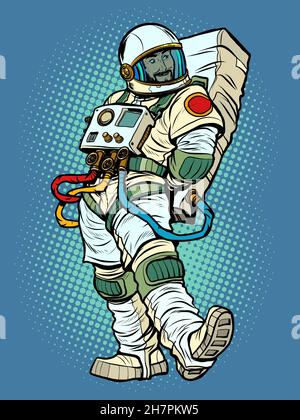 Charismatic smug handsome The characteristic emotional pose of a astronaut man Stock Vector