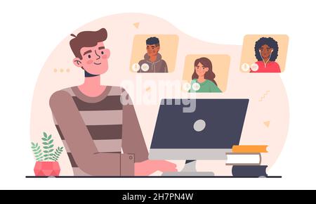 Friends talking on video call Stock Vector