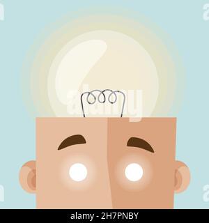 Man got a brilliant idea.Modern vector illustration in flat style. An innovation was born in my mind, an explosion of the brain. Total concentration. Stock Vector