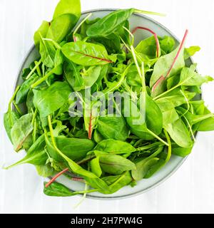 Fresh green salad leaves from arugula, spinach and beet leaves Stock Photo