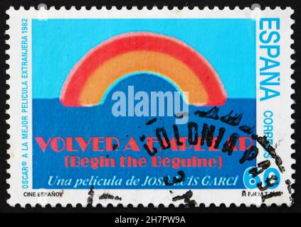 SPAIN - CIRCA 1995: a stamp printed in the Spain shows Begin the Beguine, by Jose Luis Garci, Spanish Motion Pictures, circa 1995 Stock Photo