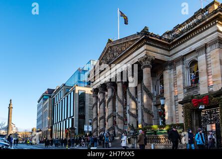 Christmas decorations at The Dome, George Street with bright clear blue sky, Edinburgh, Scotland, UK Stock Photo