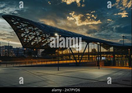 LODZ, POLAND - Sep 13, 2021: New train station Lodz Fabryczna in Lodz Stock Photo