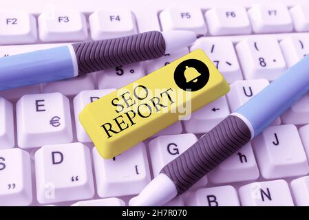 Text caption presenting Seo Report. Conceptual photo notifying on how website is performing in search engine results Creating New Programming Stock Photo
