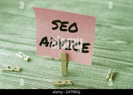 Conceptual display Seo Advice. Word Written on guidance or recommendations in enhancing the search engine Piece Of Blank Square Note Surrounded By Stock Photo
