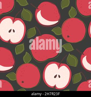 Summer apple fruit cartoon doodle seamless pattern Stock Vector