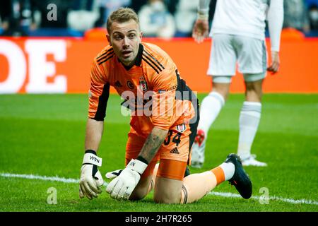 ISTANBUL, TURKEY - NOVEMBER 24: Goalkeeper Mert Gunok of Besiktas JK looks on during the UEFA Champions League Group Stage match between Besiktas and Ajax at Besiktas Park on November 24, 2021 in Istanbul, Turkey (Photo by Orange Pictures) Credit: Orange Pics BV/Alamy Live News Stock Photo