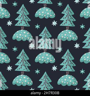 Pine cartoon tree forest seamless pattern - Christmas background Stock Vector