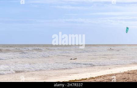 surfer and wind surf at Ditch Plains, Montauk, NY Stock Photo
