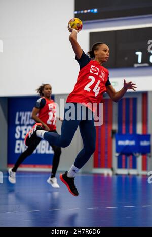 Beatrice Edwige of France controls the ball during the training of the