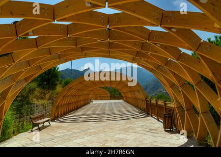 Pamukkale, Denizli, Turkey - August 26 2021: Wooden aesthetic structures built in the urban forest (Kent ormani in Turkish) Stock Photo