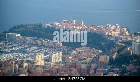 Monte-Carlos, Monaco, city, port and palace with the blue Mediterranean sea in the background Stock Photo