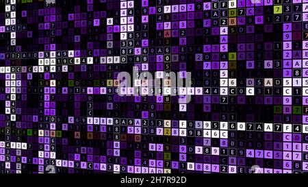 Background with lot of changing numbers. Animation. Multi-colored cells with numbers change and move on electronic field. Bright background of generat Stock Photo