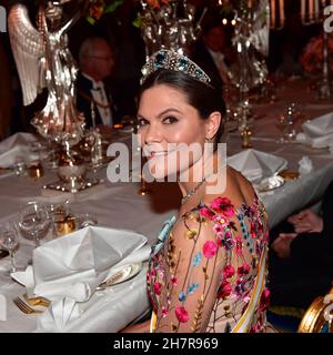 Crown Princess Victoria of Sweden attends  a State Banquet at  the Royal Palace in Stockholm, Sweden, 24 November 2021. The Spanish Royals are on a two-day state visit to Sweden. Foto Jonas Ekströmer / TT kod 10030 Stock Photo