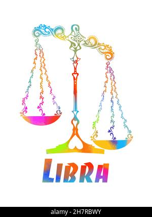 The scales are multi-colored. Libra, the zodiac sign. Vector illustration Stock Vector