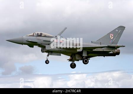 Yeovilton, Somerset, UK - July 6 2007: An RAF Eurofighter Typhoon FGR.4 (ZJ920) lands at the RNAS Yeovilton International Air Day 2007 Stock Photo