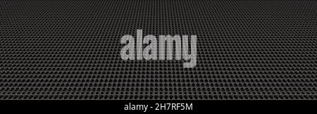 Black perforated metal plate shot in perspective. Metal background close-up Stock Photo