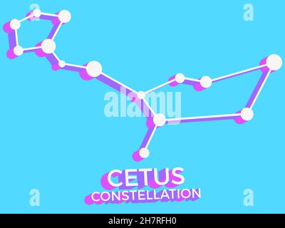 Cetus constellation 3d symbol. Constellation icon in isometric style on blue background. Cluster of stars and galaxies. Vector illustration Stock Vector
