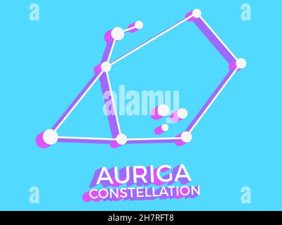 Auriga constellation 3d symbol. Constellation icon in isometric style on blue background. Cluster of stars and galaxies. Vector illustration Stock Vector