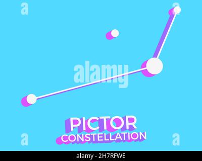 Pictor constellation 3d symbol. Constellation icon in isometric style on blue background. Cluster of stars and galaxies. Vector illustration Stock Vector
