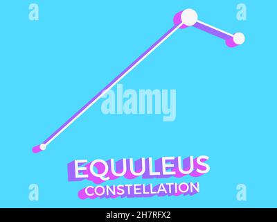 Equuleus constellation 3d symbol. Constellation icon in isometric style on blue background. Cluster of stars and galaxies. Vector illustration Stock Vector