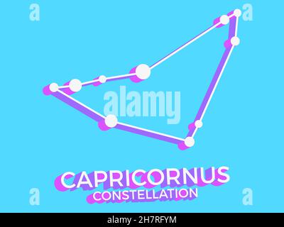 Capricornus constellation 3d symbol. Constellation icon in isometric style on blue background. Cluster of stars and galaxies. Vector illustration Stock Vector