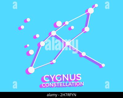 Cygnus constellation 3d symbol. Constellation icon in isometric style on blue background. Cluster of stars and galaxies. Vector illustration Stock Vector