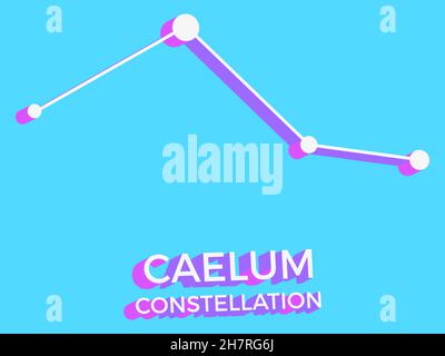 Caelum constellation 3d symbol. Constellation icon in isometric style on blue background. Cluster of stars and galaxies. Vector illustration Stock Vector