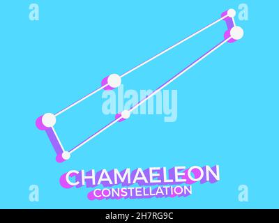 Chamaeleon constellation 3d symbol. Constellation icon in isometric style on blue background. Cluster of stars and galaxies. Vector illustration Stock Vector