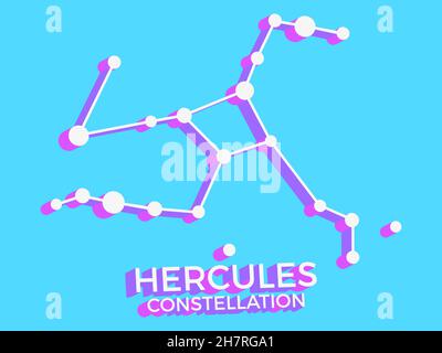 Hercules constellation 3d symbol. Constellation icon in isometric style on blue background. Cluster of stars and galaxies. Vector illustration Stock Vector