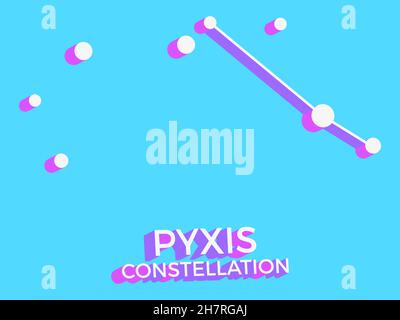 Pyxis constellation 3d symbol. Constellation icon in isometric style on blue background. Cluster of stars and galaxies. Vector illustration Stock Vector