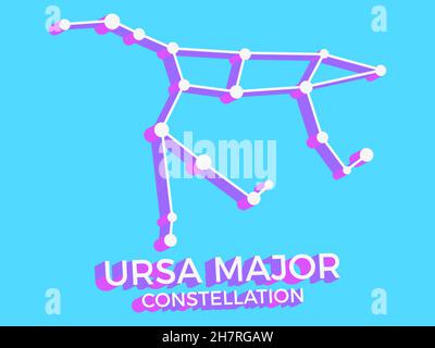 Ursa Major constellation 3d symbol. Constellation icon in isometric style on blue background. Cluster of stars and galaxies. Vector illustration Stock Vector