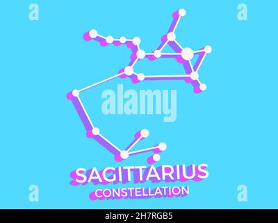 Sagittarius constellation 3d symbol. Constellation icon in isometric style on blue background. Cluster of stars and galaxies. Vector illustration Stock Vector