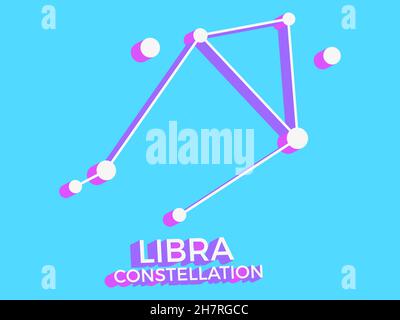 Libra constellation 3d symbol. Constellation icon in isometric style on blue background. Cluster of stars and galaxies. Vector illustration Stock Vector