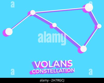 Volans constellation 3d symbol. Constellation icon in isometric style on blue background. Cluster of stars and galaxies. Vector illustration Stock Vector