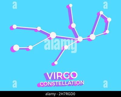 Virgo constellation 3d symbol. Constellation icon in isometric style on blue background. Cluster of stars and galaxies. Vector illustration Stock Vector