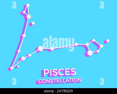 Pisces constellation 3d symbol. Constellation icon in isometric style on blue background. Cluster of stars and galaxies. Vector illustration Stock Vector