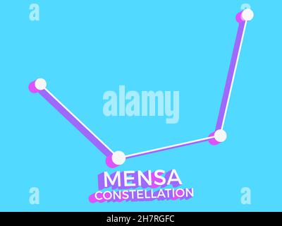 Mensa constellation 3d symbol. Constellation icon in isometric style on blue background. Cluster of stars and galaxies. Vector illustration Stock Vector