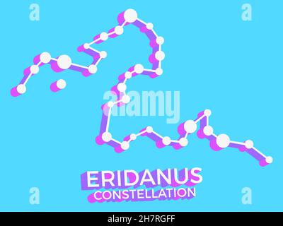 Eridanus constellation 3d symbol. Constellation icon in isometric style on blue background. Cluster of stars and galaxies. Vector illustration Stock Vector