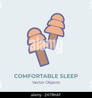 Sleep earplugs vector isolated. Comfortable sleep illustration item vector, good sleep. Cartoon concept ear plugs with noise cancellation against sleep disorder insomnia depression. Self helping Stock Vector