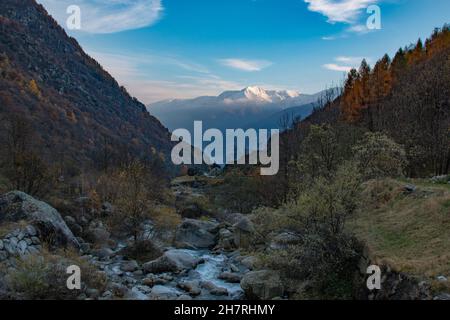 Stunning snowy landscape of the Gran Paradiso National Parc, near Turin, Piedmonte, Italy in Autumn Stock Photo