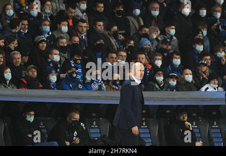 24 November 2021, Belgium, Brügge: Football: Champions League, FC Brugge - RB Leipzig, Group stage, Group A, Matchday 5, Jan Breydel Stadium. Bruges coach Philippe Clement on the touchline. Photo: Bernd Thissen/dpa Stock Photo