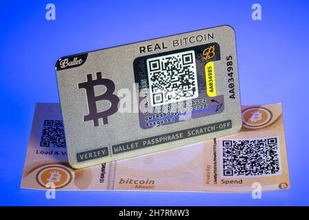 Crypto wallets for cryptocurrencies, hardware wallets, paper wallets, offline and alalog for secure access to cryptocurrencies, bitcoin, digital curre Stock Photo