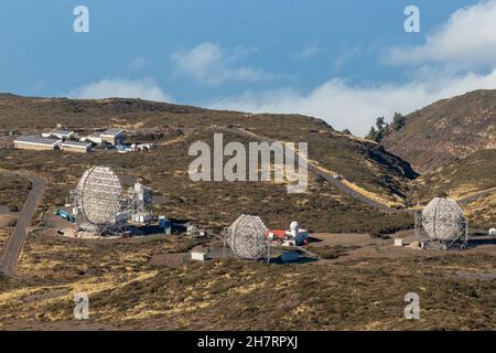 LA PALMA, CANARY ISLANDS, SPAIN - November 08, 2021. Big telescopes at highest peak of La Palma, Cary Islands Stock Photo